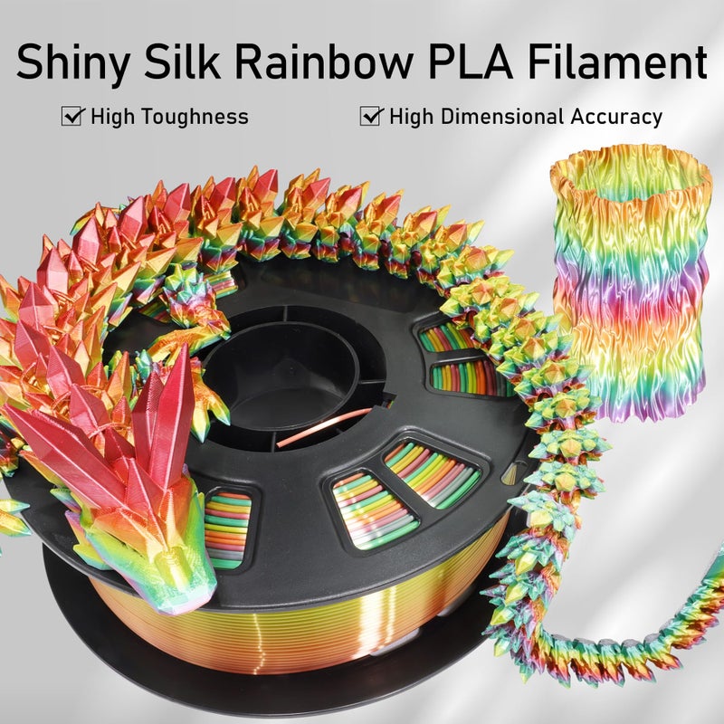 DO3D Silk Multicolored Rainbow PLA 3D Printer Filament, 1.75mm PLA Fast Color Change 3D Printing Material, 1kg Spool (2.2lbs),for FDM 3D Printers - Image 2